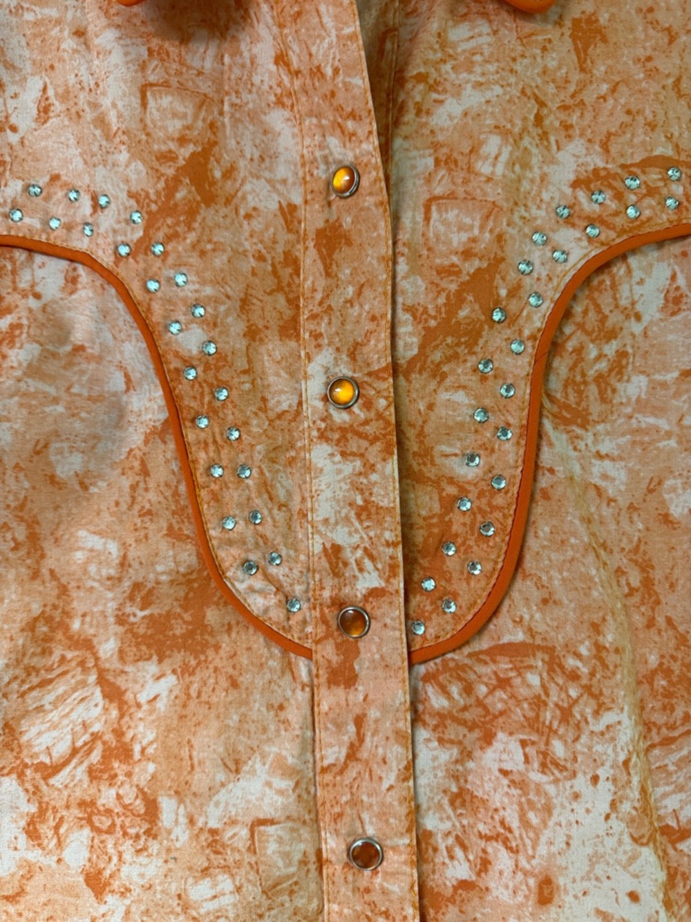Embellished Orange Button-Down Western Shirt - Picture 2 of 7